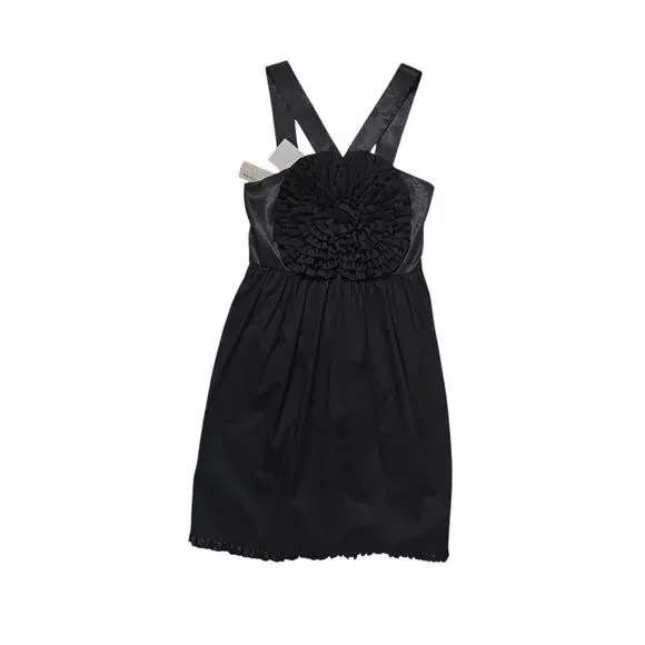 New Anthropologie burlapp swirled rosette black cocktail midi dress size 6 - Picture 2 of 12